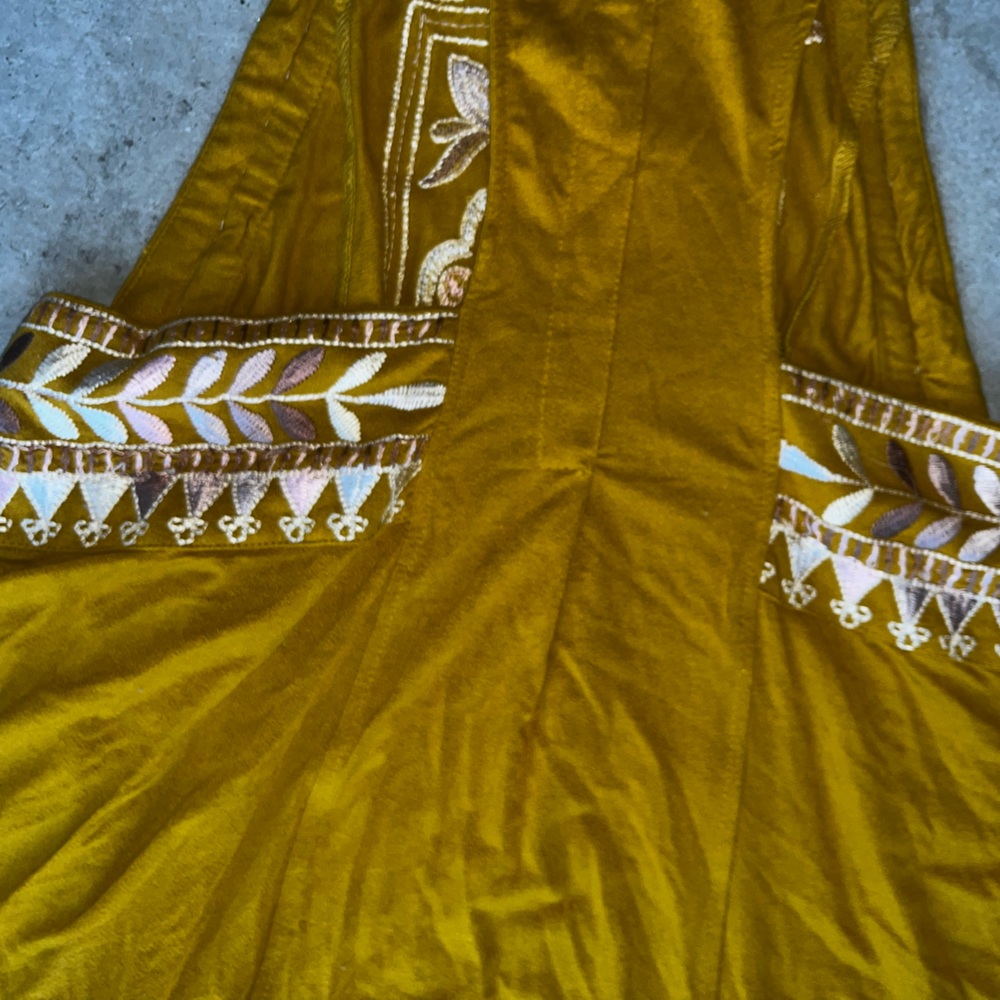 Free People Mustard Embroidered High Neck Racerback Tank 🌵xs - Picture 4 of 11